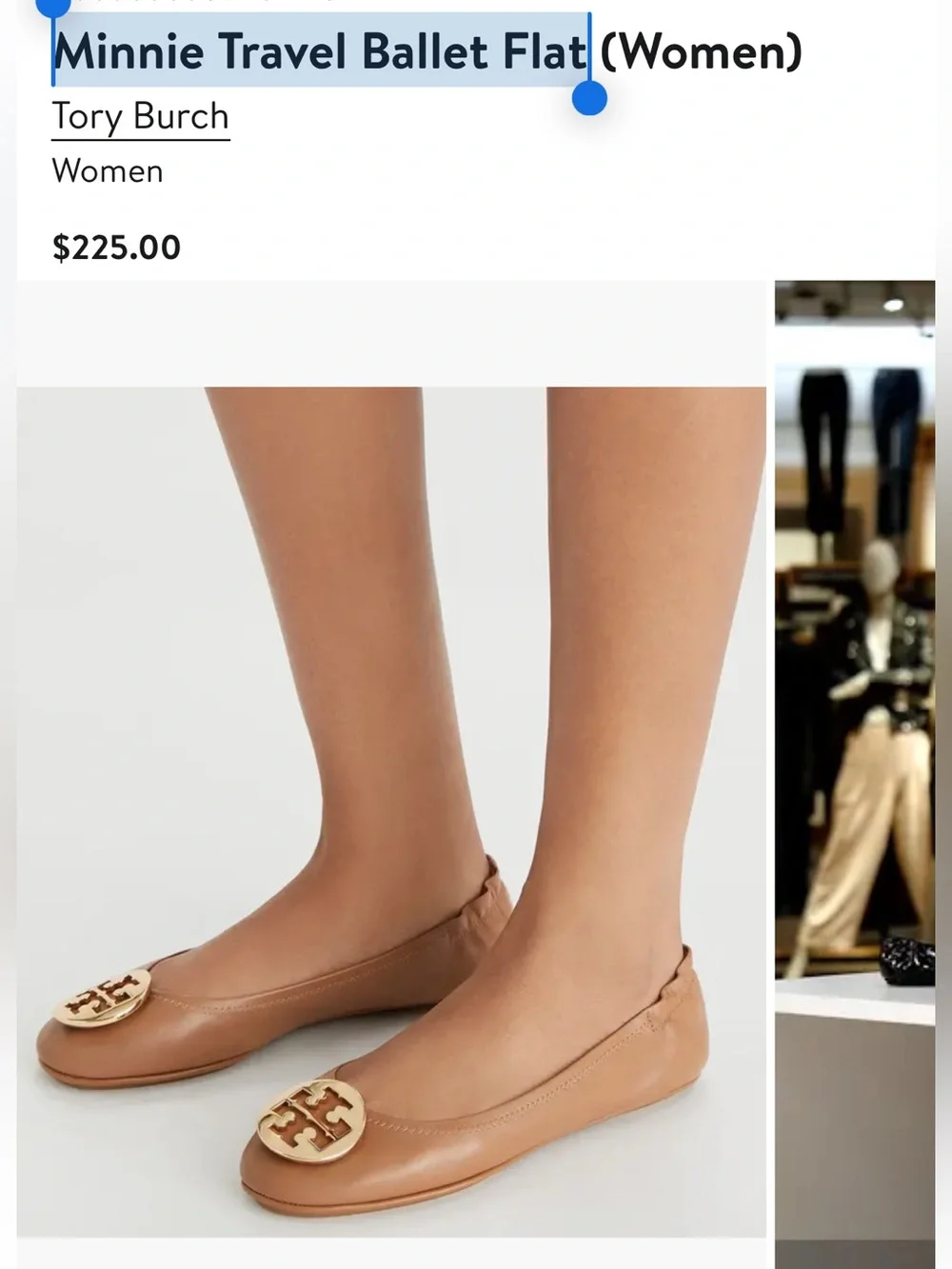 Tory Burch Royal Tan Minnie Travel Ballet Flat Women’s Size 8M $225